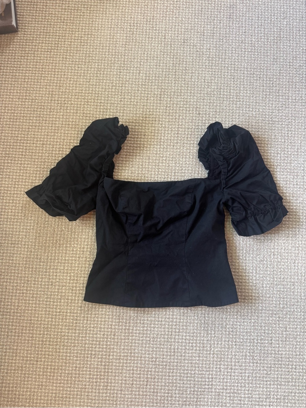 LPA Black Puff Sleeve Square-Neck Blouse